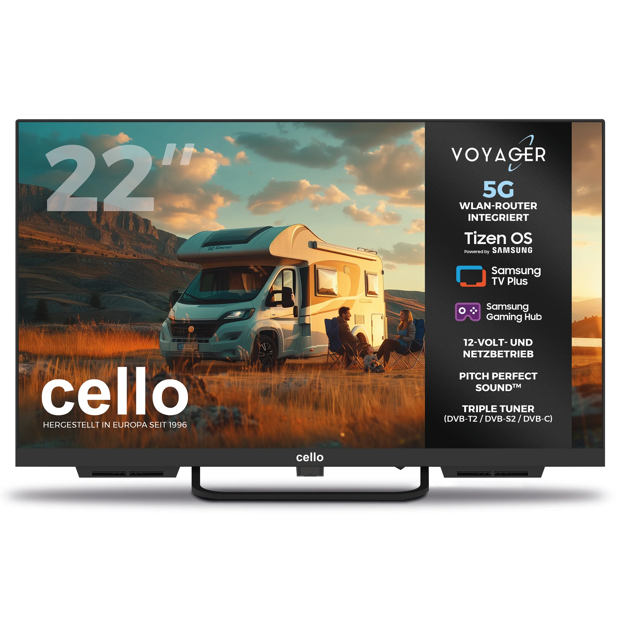 22 inch VOYAGER Smart Samsung Plus TV with built-in 5G Wi-Fi ROUTER (DE)