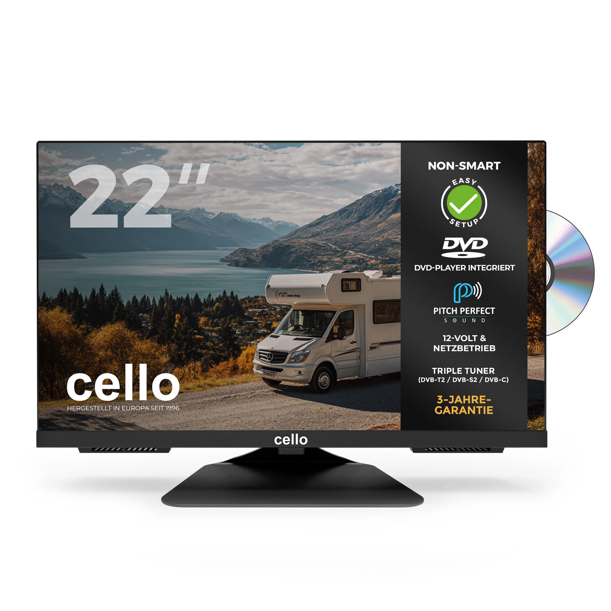 22″ Traveller 12-Volt Full HD TV with DVD Player & Satellite Tuner (DE)