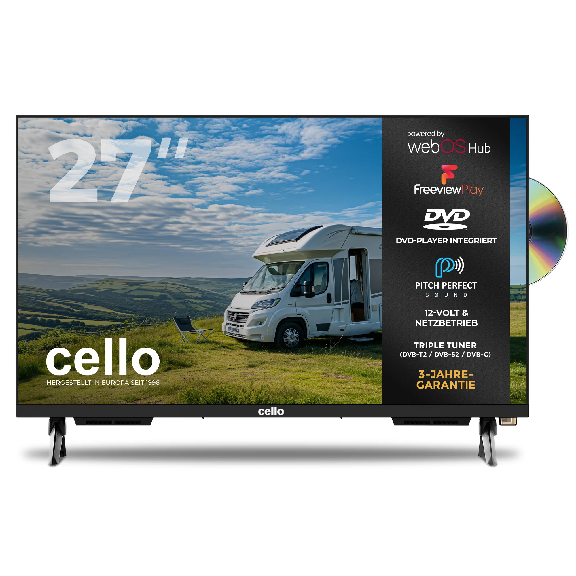 27 inch Smart WebOS TV & DVD 12-Volt Traveller TV with Freeview Play (DE)