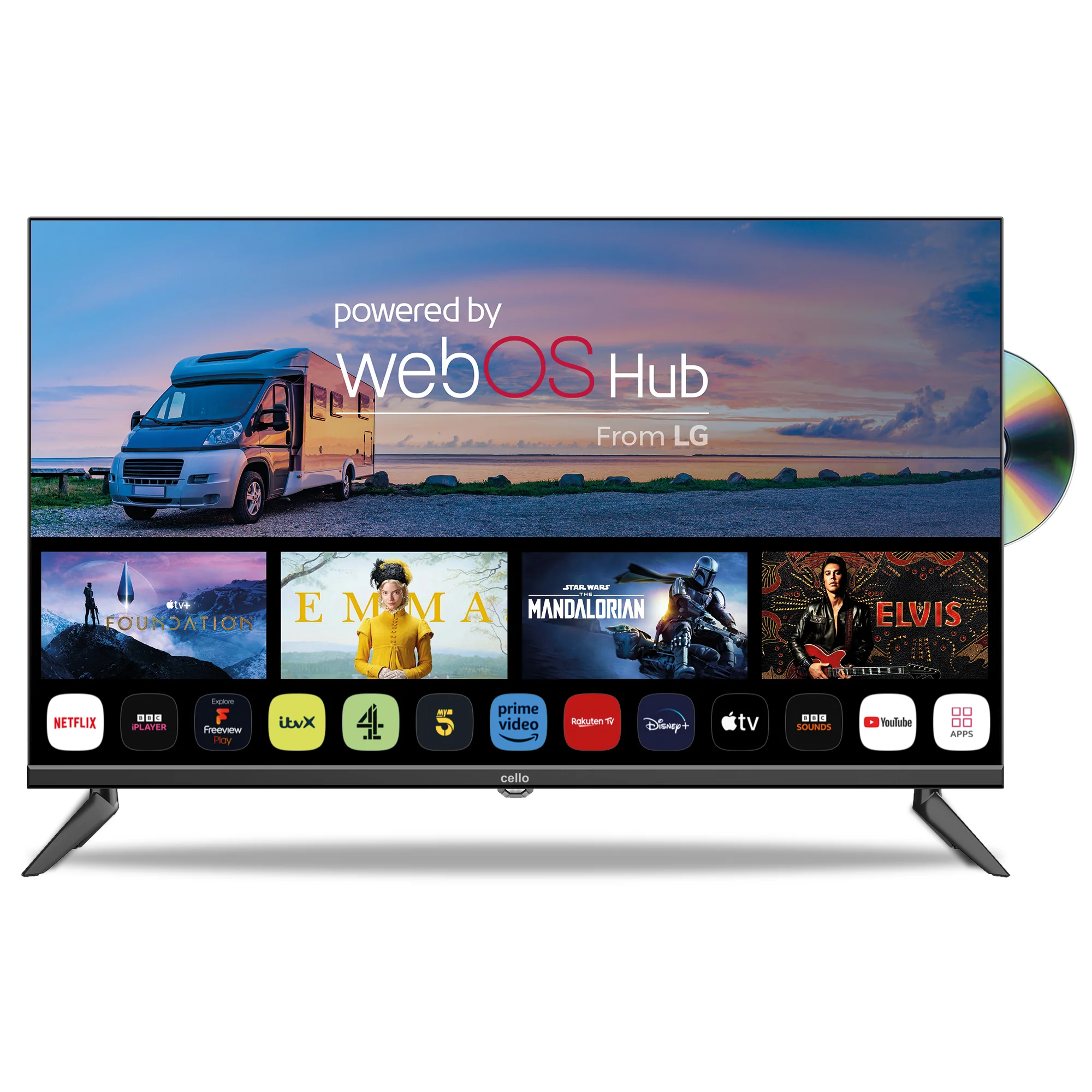 32″ Smart WebOS 12-Volt Traveller TV with DVD & Frameless Bezel (FR)